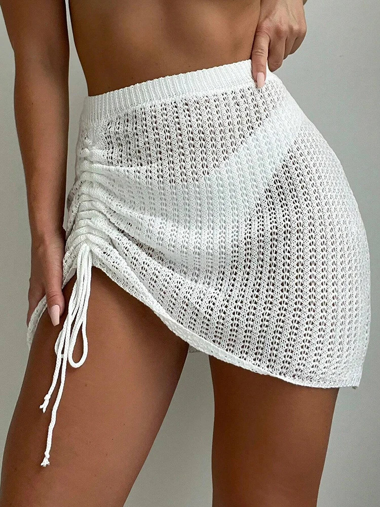 Fashionable and elegant short skirt pool party with hollowed out drawstring bikini knit summer beach 250514