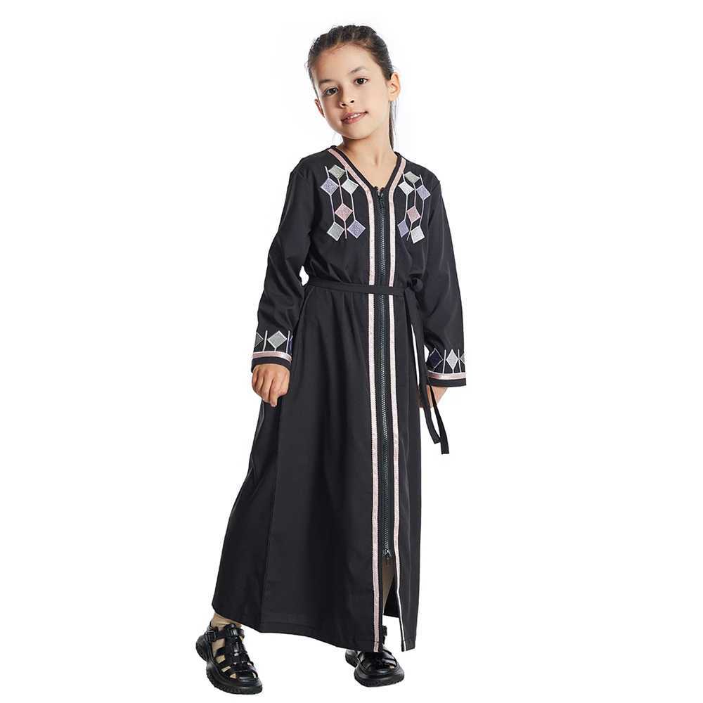 Moroccan Kids Girls Muslim Embroidery Abaya Long Slve Maxi Dress Turkey Arabic Kaftan Islamic Prayer Gown Robe Robes Clothing X250514