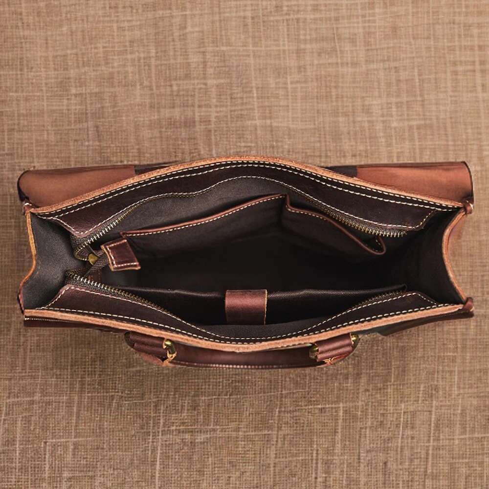 Genuine Handbag Vintage Large-Capacity Man Cowhide Briefcase Leather Business Trip Computer Bag