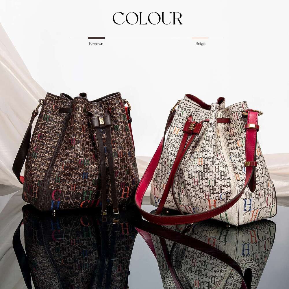 CHCH Women's Handbag 2024 New Drawstring Bucket Bag Coffee Color Letter Printed Wallet