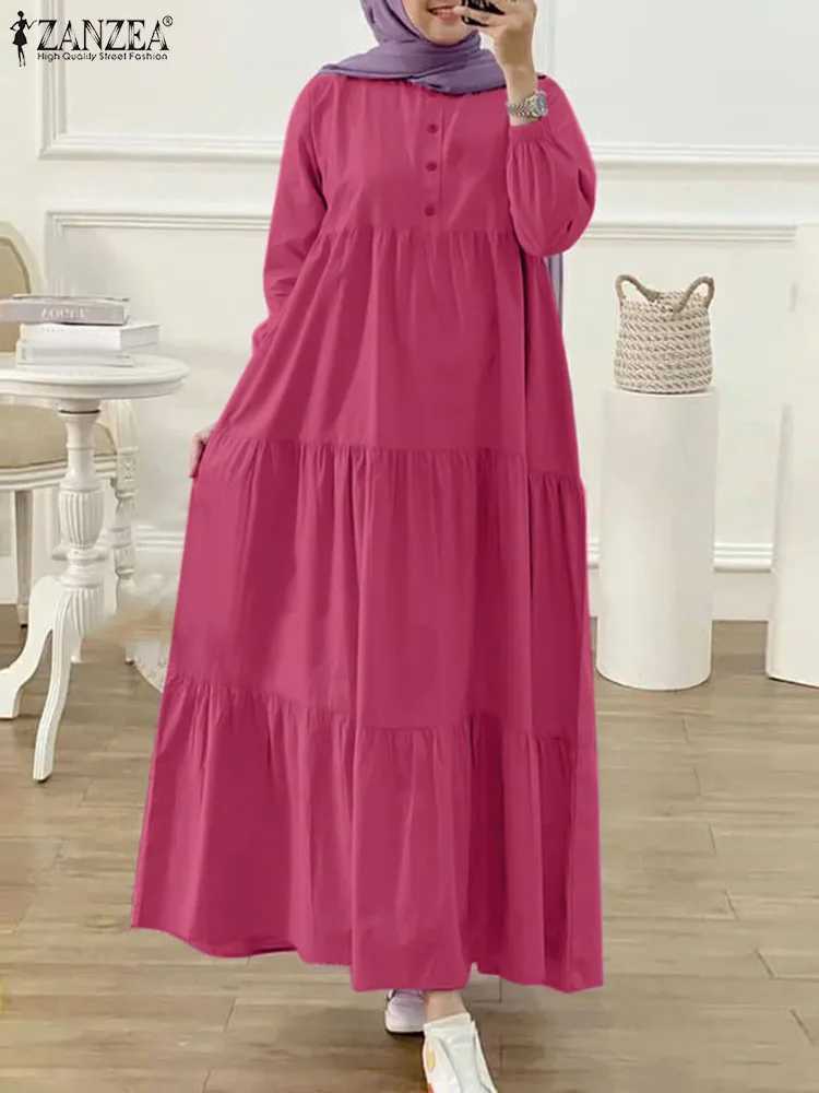 ZANZEA O Neck Casual Loose Maxi Dress Tiered Islamic Hijab Women Long Slve Long Vestidos Muslim Fashion Autumn Abaya Robes X250514