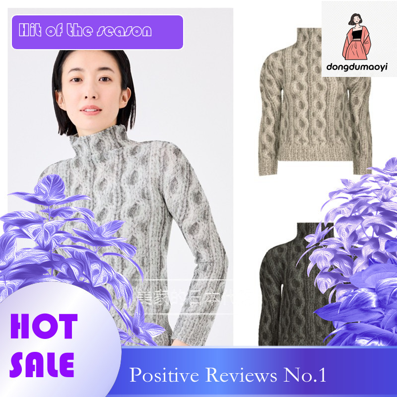 dongdumaoyi Sanzhai Autumn and Winter New Long Sleeve Underpinning T-shirt Women Wear High class Semi high Collar Printed Fried Dough Twists Pullover 