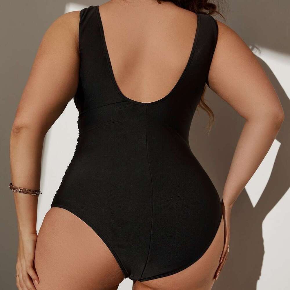 New European and American plus size one-piece women's beach solid color multi-color polyester high elasticity explosive swimsuit new temperament 