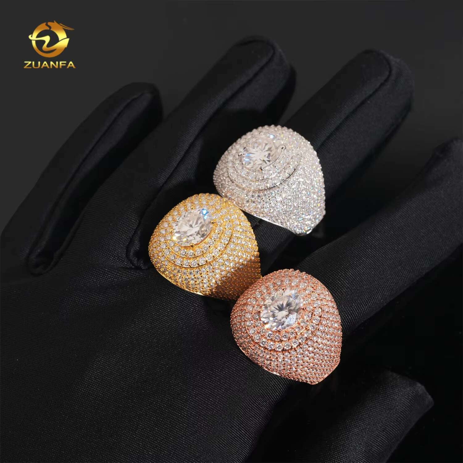 Custom High Quality Iced Out Men Hip Hop 925 Sterling Silver Oval 3ct VVS Moissanite Rings