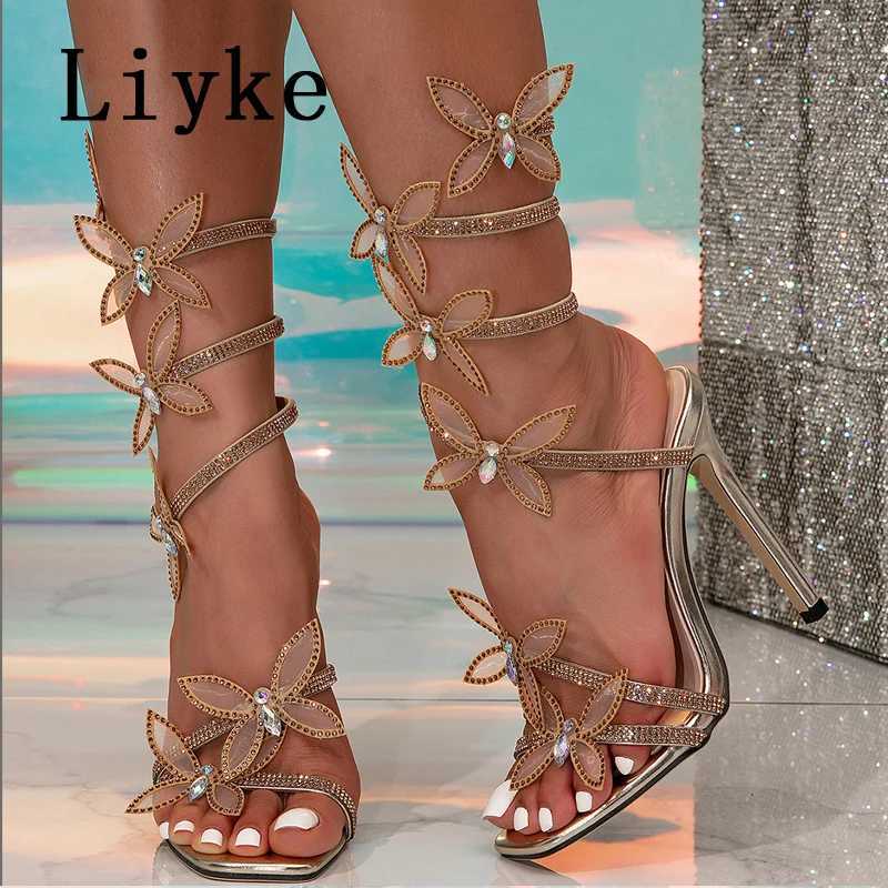 Similar Fashion Glitter Rhinestones Women Sandals Crystal Butterfly Square Toe Wedding Party Stripper Shoes High Heels Black Blue W250514
