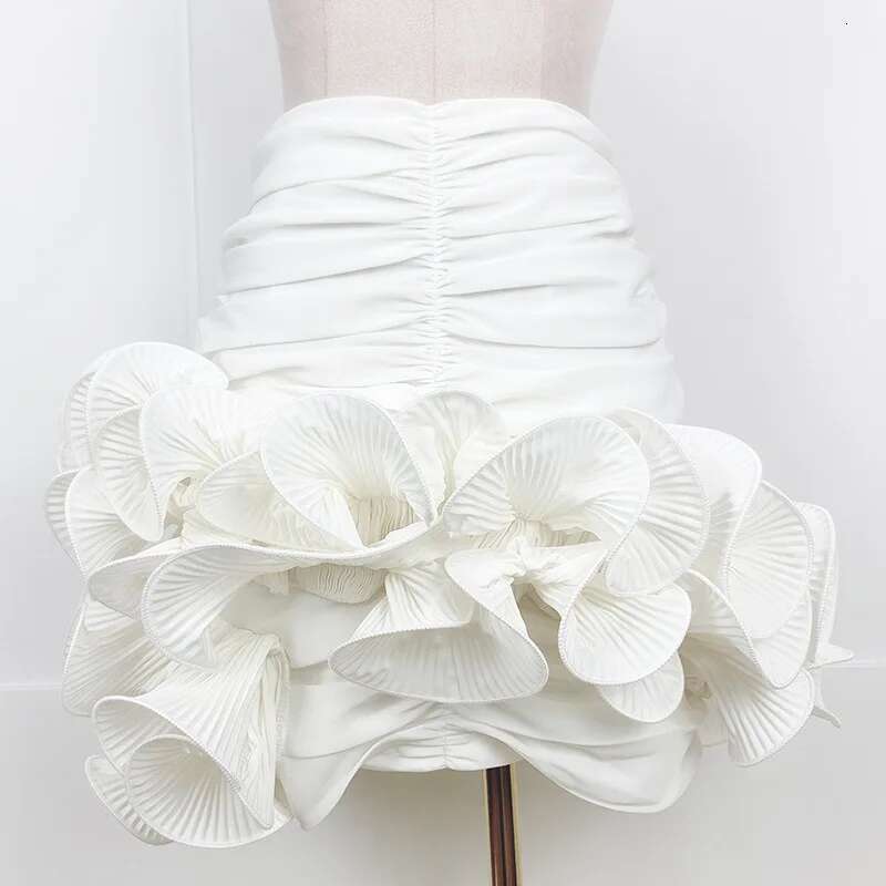 Getspring Women Skirt Ruffles Asymmetrical Vintage High Waist All Match Sexy White Short Summer Skirts Womens 2022 New