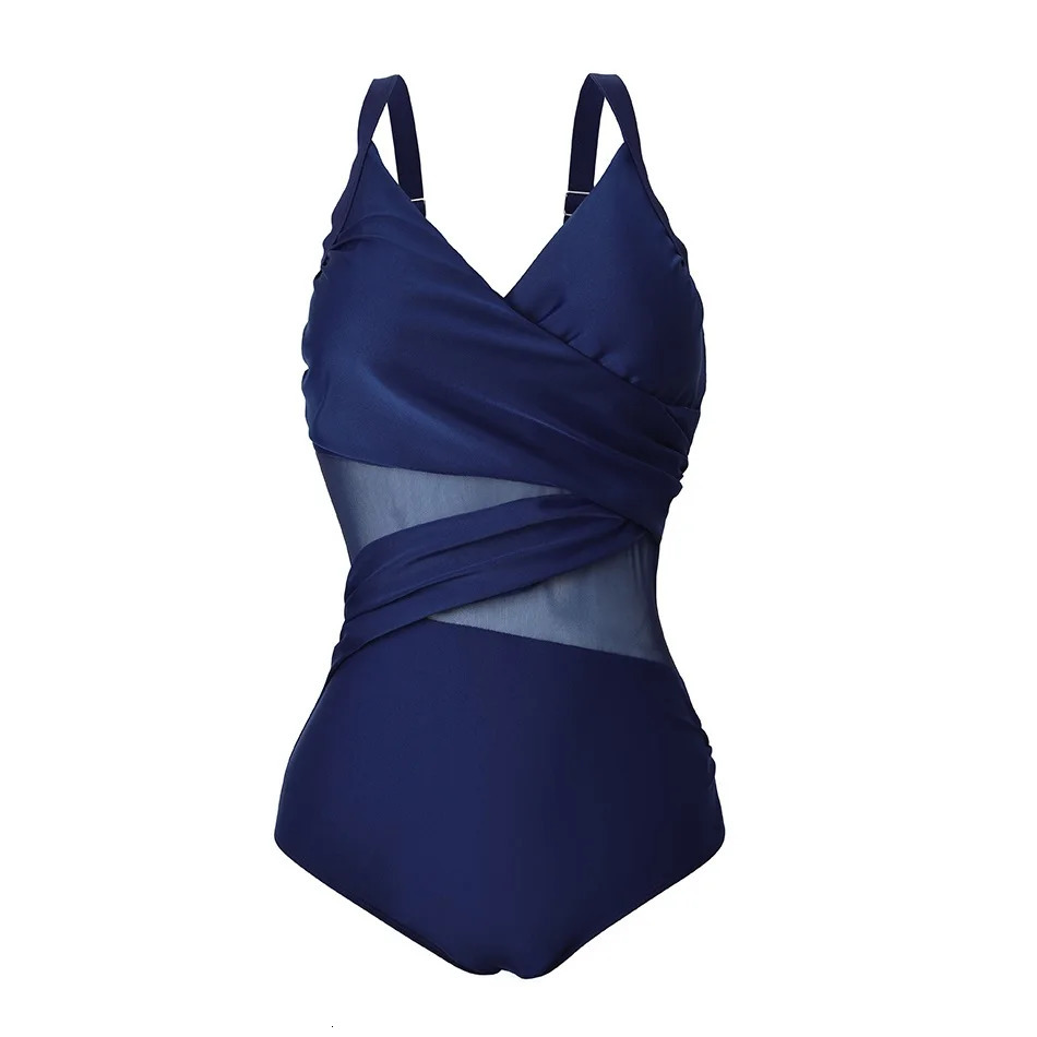 2025 Sexy Plus Size One Piece Swimsuit Women Mesh Patchwork Bathing Suits Vintage Swimwear Summer Beach Wear Swim Suit M-4XL 250509