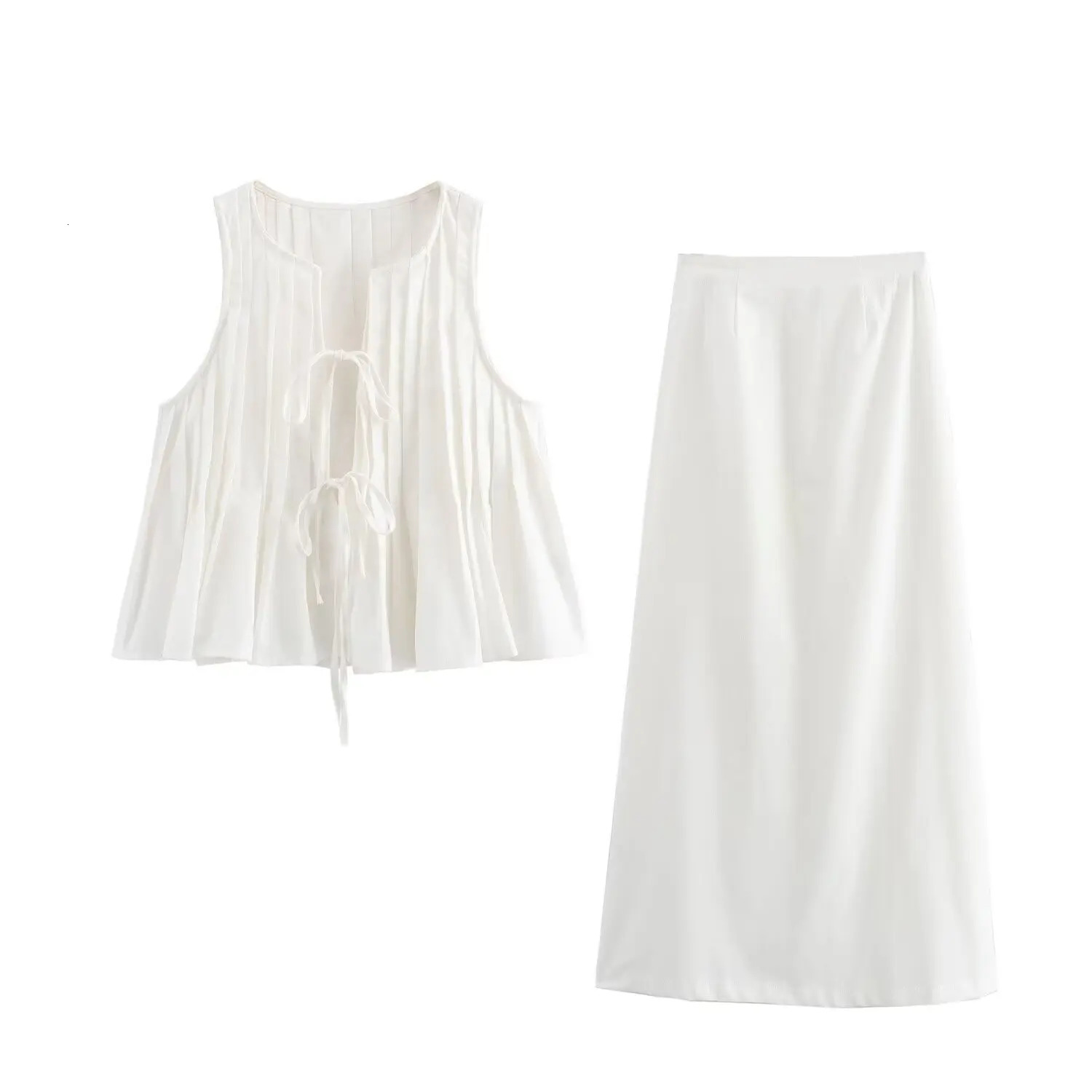 2025 Summer Cotton Linen Women Long Dress Suit White Sleeveless Top Elegant Skirt Set Female Holiday Beach Clothes Vestidos 250513