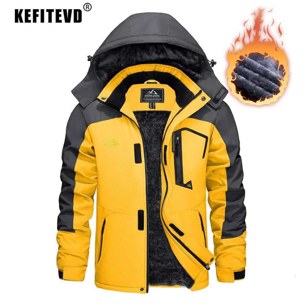 KEFITEVD Men's Winter Ski Waterproof Warm Thick Fleece Hiking Jackets Raincoats Snow Jacket Coats Windbreaker Man Parka Designer