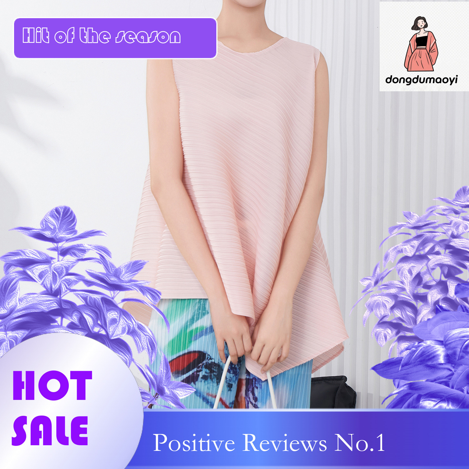 dongdumaoyi Miyake Large T-shirt Summer New Fashionable Loose Sleeveless Irregular Wrinkle Pregnant Commuter Top