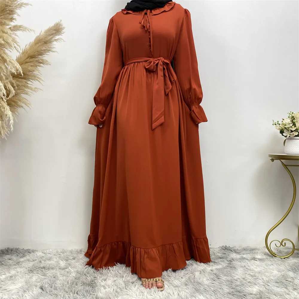 Middle East fashion Muslim womens new loose dress Arab Dubai Turkey solid color patchwork pleated robe dress X250514