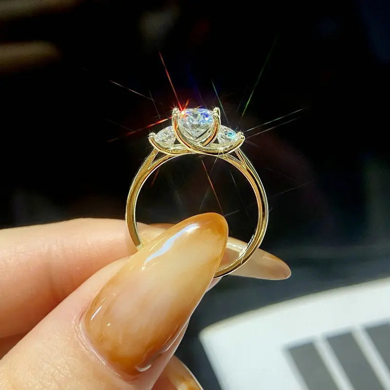 OXTAO 3 Stone Engagement Rings for Women 925 Sterling Silver Jewelry 6.5mm Wedding Rings VVS1 D Ring Jewelry 250509