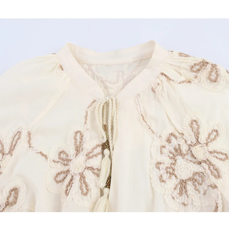 TRAF Flower ed Blouses for Women Tassel Casual Shirts and Woman Ruched Beach Womens Blouse Summer Boho Tops 250514