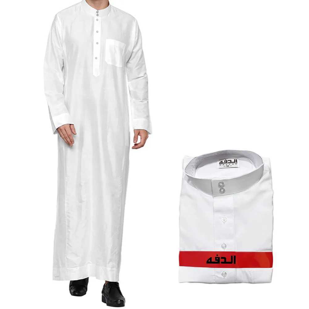 Polyester Muslim Mens Robes Qatar Stand Collar Robe Pocket Design Arab Middle Eastern Menswear Muslim Fashion Arabic X250514
