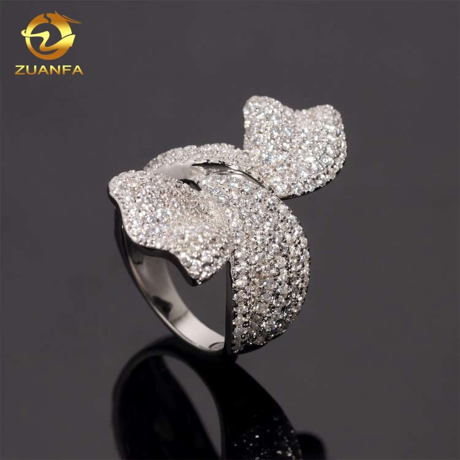 Fashion Women Moissanite Diamond Rings Knot Fully Iced Out Ring Diamond 925 Sterling Silver Moissanite Ring