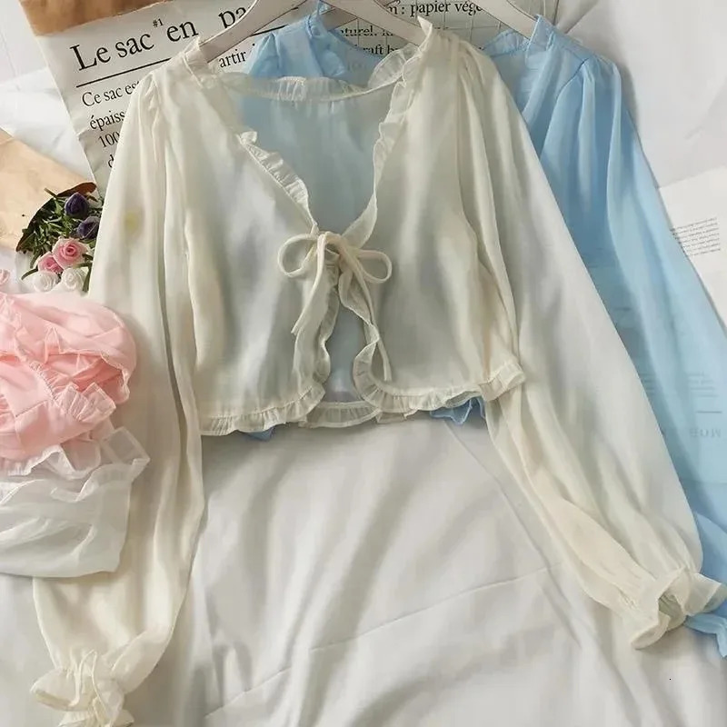 Women Thin Casual Lace Bow Summer Sun Protection Clothes Female Cardigan Shirt Clothing Tops Blouse For Woman 250514