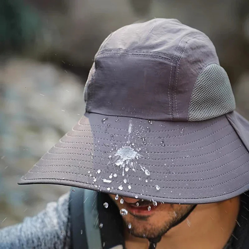 Outdoor Fisherman Hat Wide Brim Bucket Hat with Neck Cover Men Summer Breathable Mesh Sun Protection Visor Anti UV Cap Unisex 250514