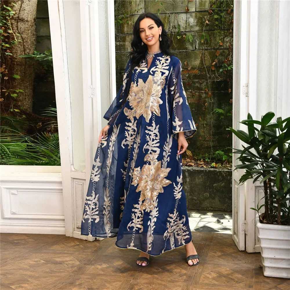 Muslim Abaya Dress Dubai Ramadan Sequins Floral Embroidered Moroccan Caftan Women Evening Gown Eid Djellaba Jalabiya Vestidos X250514