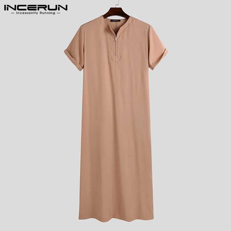 Men Muslim Kaftan Short Sleeve Solid O Neck Jubba Thobe Abaya Middle East Dubai SAudi Arabia Islamic Mens Robes S-5XL X250514