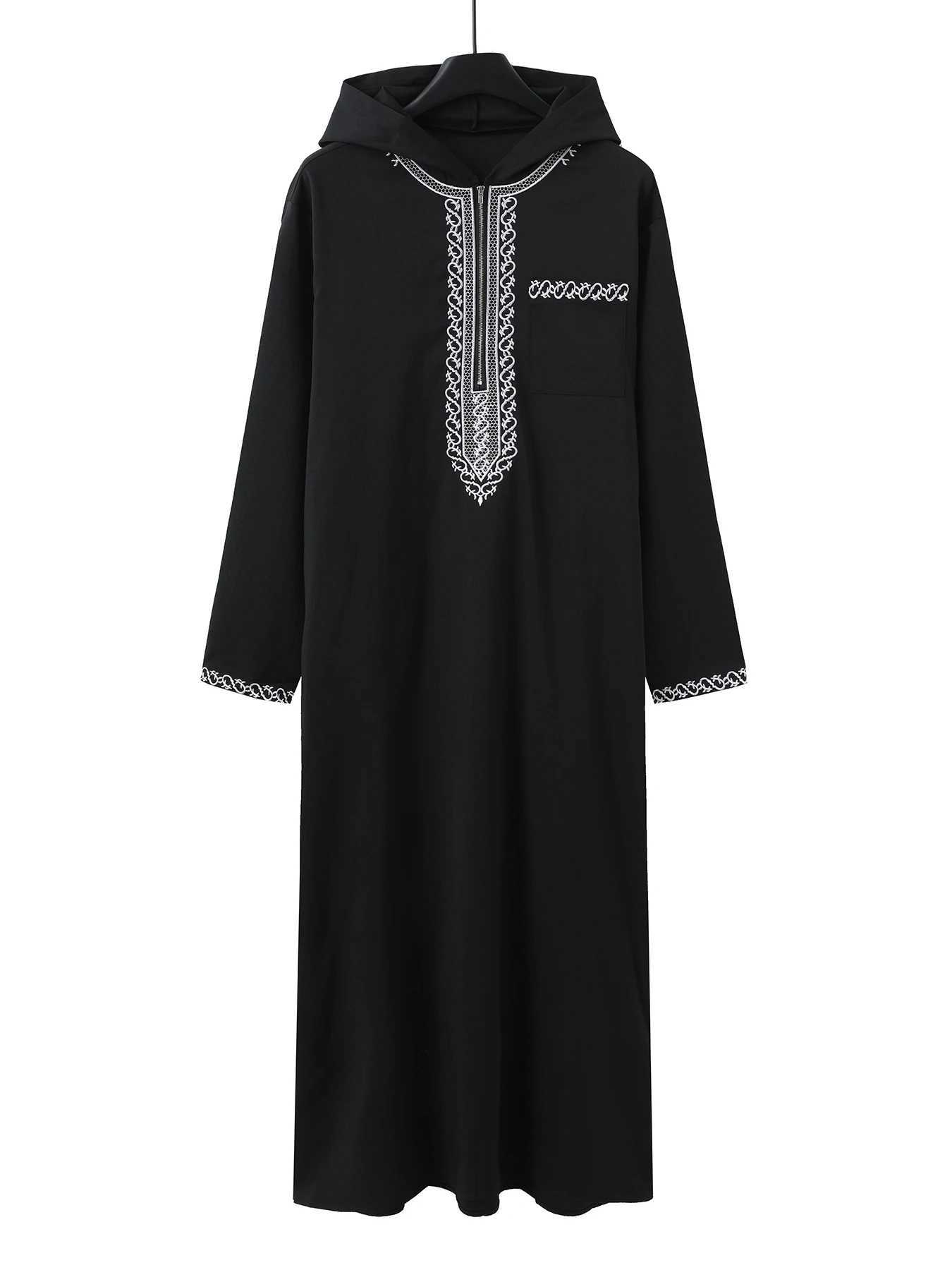 Moroccan hooded robe Luxury mens embroidered long sleeve side pocket Muslim garment Abaya Middle East Juba Thobe robe X250514