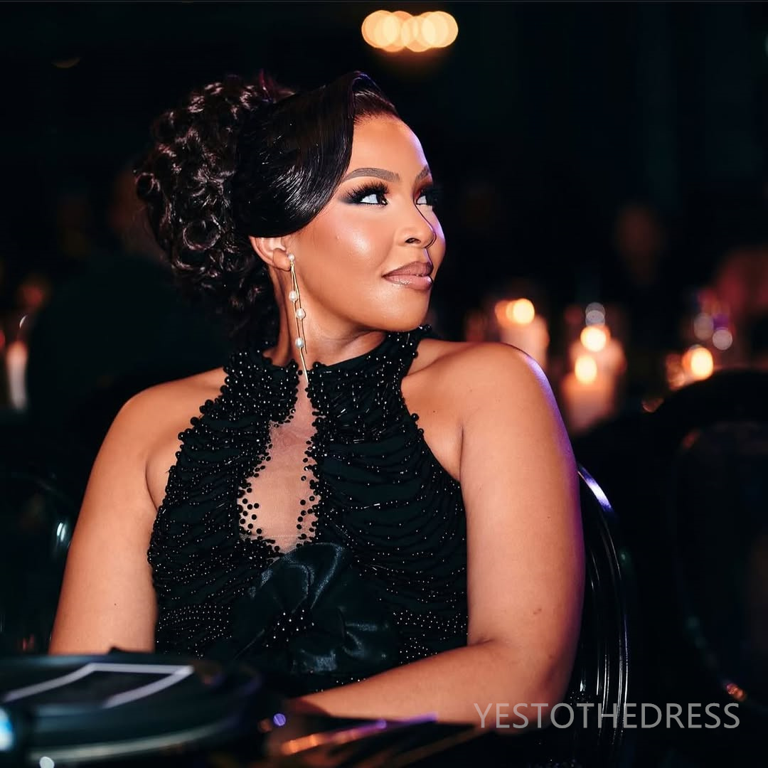 2025 Plus Size Black Aso Ebi Prom Dress Mermaid Prom Dresses Evening Formal Gowns Halter Side Split Tiered Beaded Lace Birthday Dress Second Reception