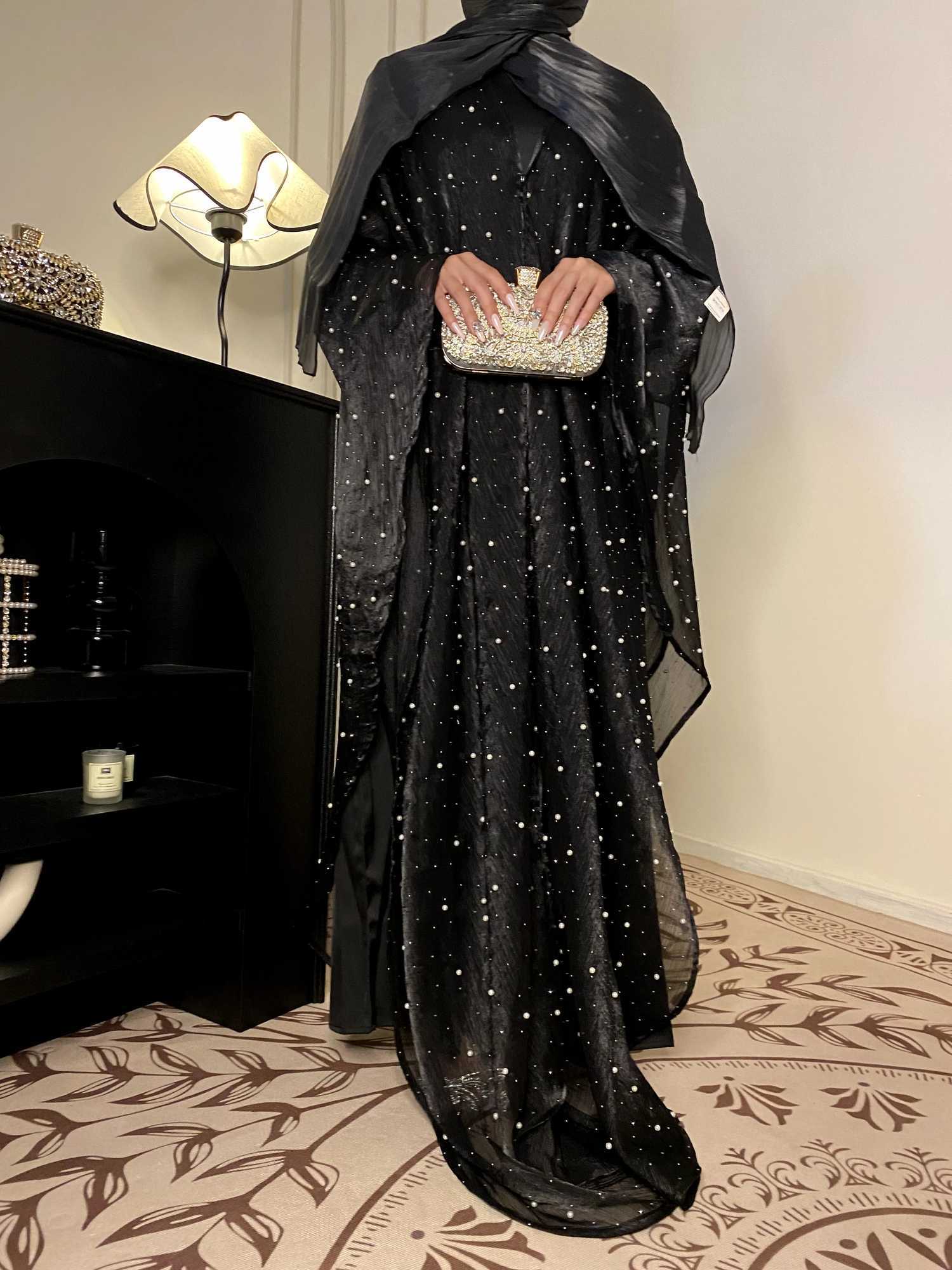 womens Muslim clothing Abaya simple pearl starry sky outer skirt elegant dress robe X250514