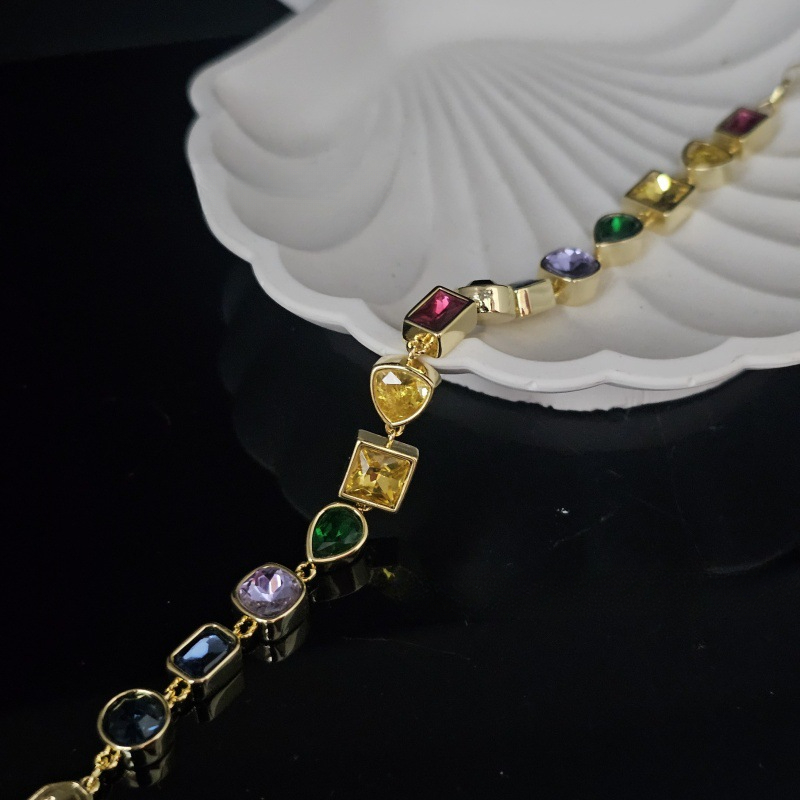 Elegant Crystal Charm Bracelet Colorful Geometric Design for Womens Fashionable Summer Jewelry Z250910