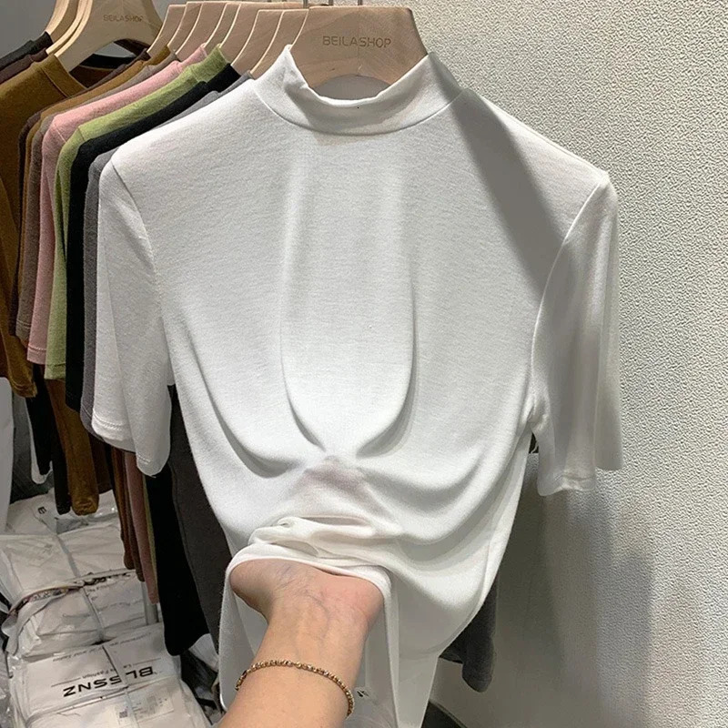 clear Spring Short Sleeve TShirt Women Solid Simple Casual Soft AllMatch Basic Tops Tees Summer Fashion 250514