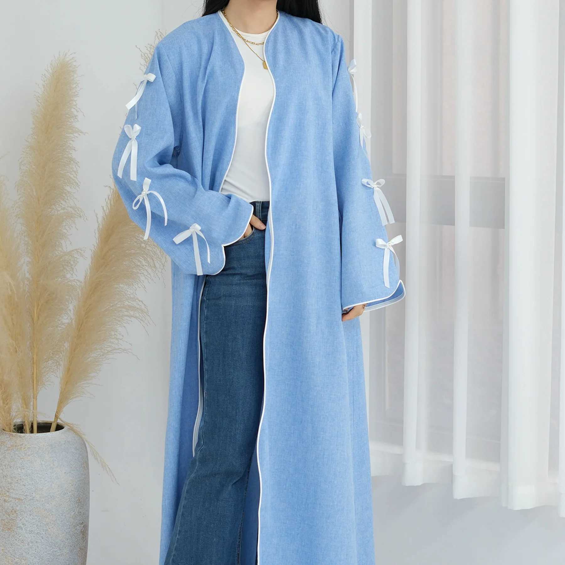 Bowknot Open Kimono Abaya Dubai Luxury 2025 Muslim Dress for Women Kaftan Islamic Clothing Robe Caftan Marocain Femme Musulmane X250514