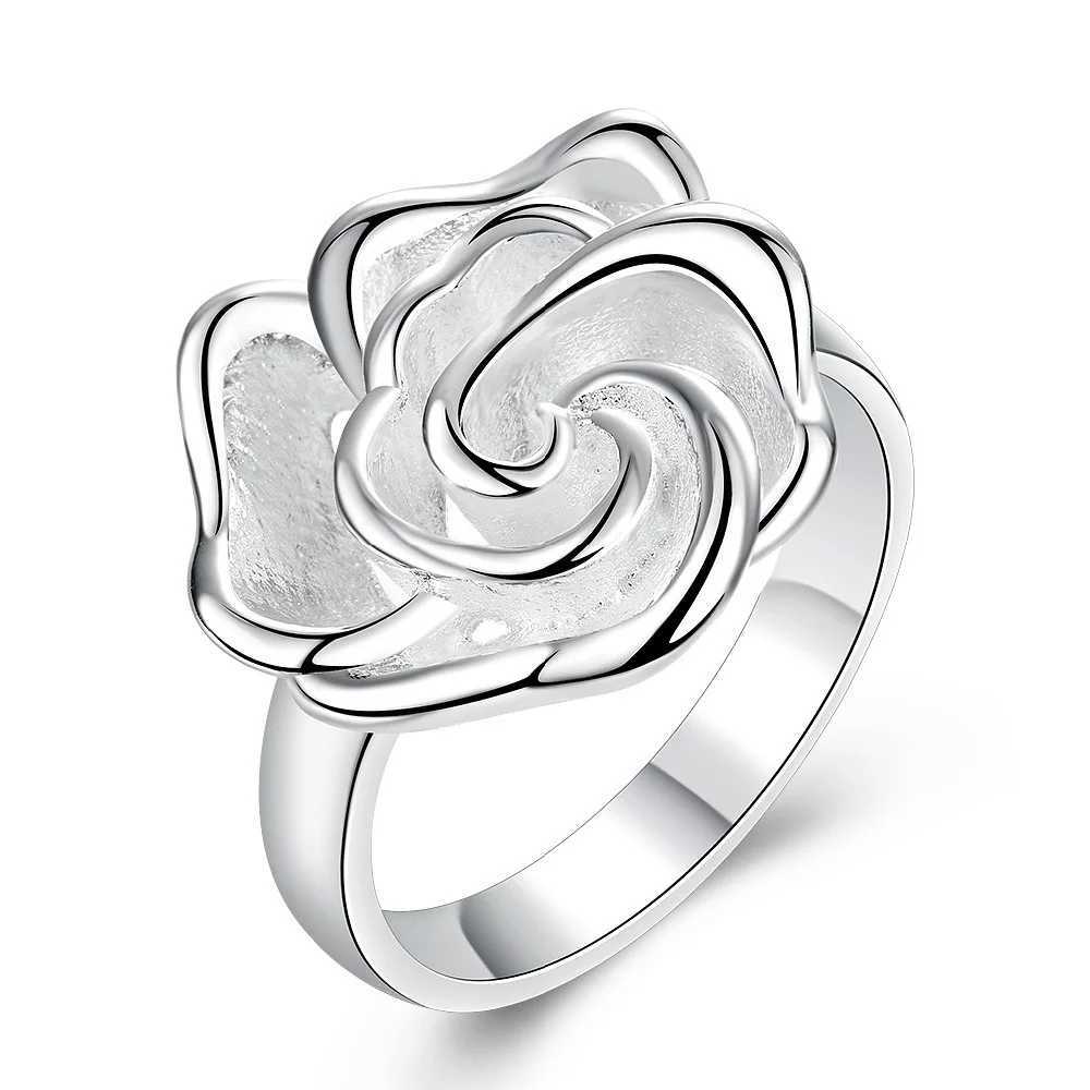 925 Sterling Silver Women Ring 7-10# Fine Flower Fashion Wedding Gift Charm Party Jewelry Accories WholesaleXJ250514