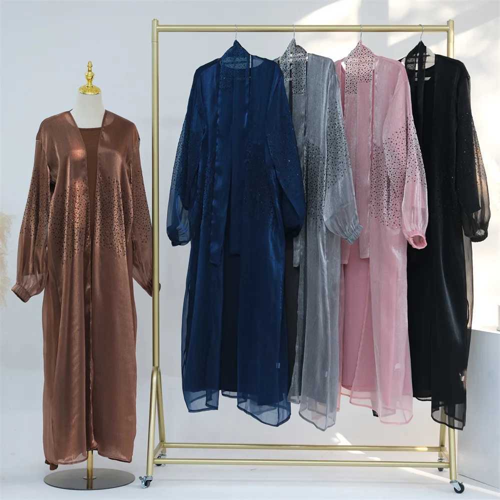 2/3Pcs Muslim Sets for Women Luxury Dubai Kimono Abaya Maxi Dress Hijab Robe Ramadan Turkey Kaftan Islam Jalabiya Ka Caftan X250514