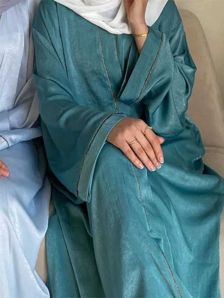 Ramadan Eid Open Satin Shimmer Kimono Abaya Damen Dubai Luxury Islam Muslim Kaftan Dress For Women Ka Robe Musulmane Femme X250514