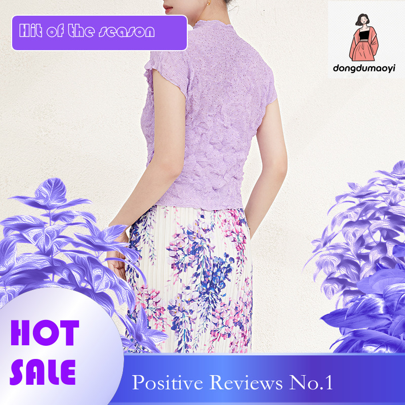 dongdumaoyi French handmade short sleeved T-shirt for summer 2025, new Miyake shirt, women's high-end pleated top, base shirt
