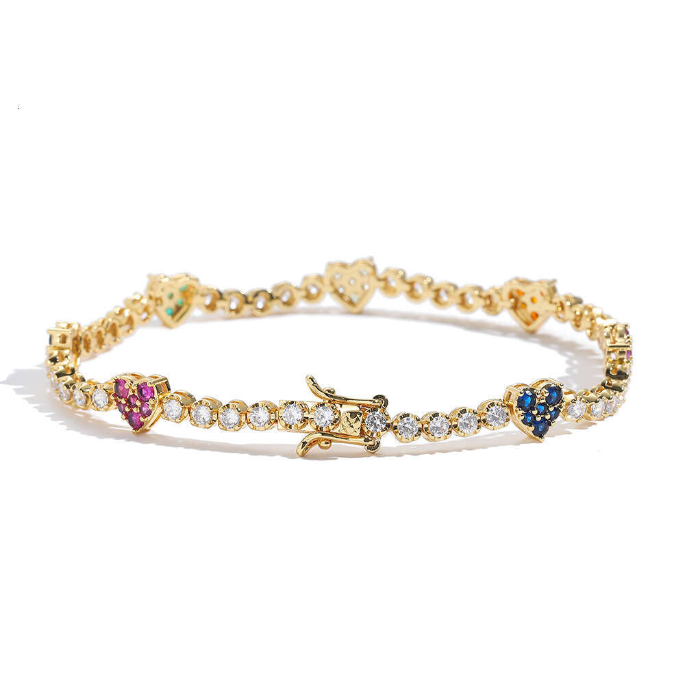 Colorful shaped Bracelet Hip Hop Couple Layered Copper Set Zircon Heart Tennis Chain
