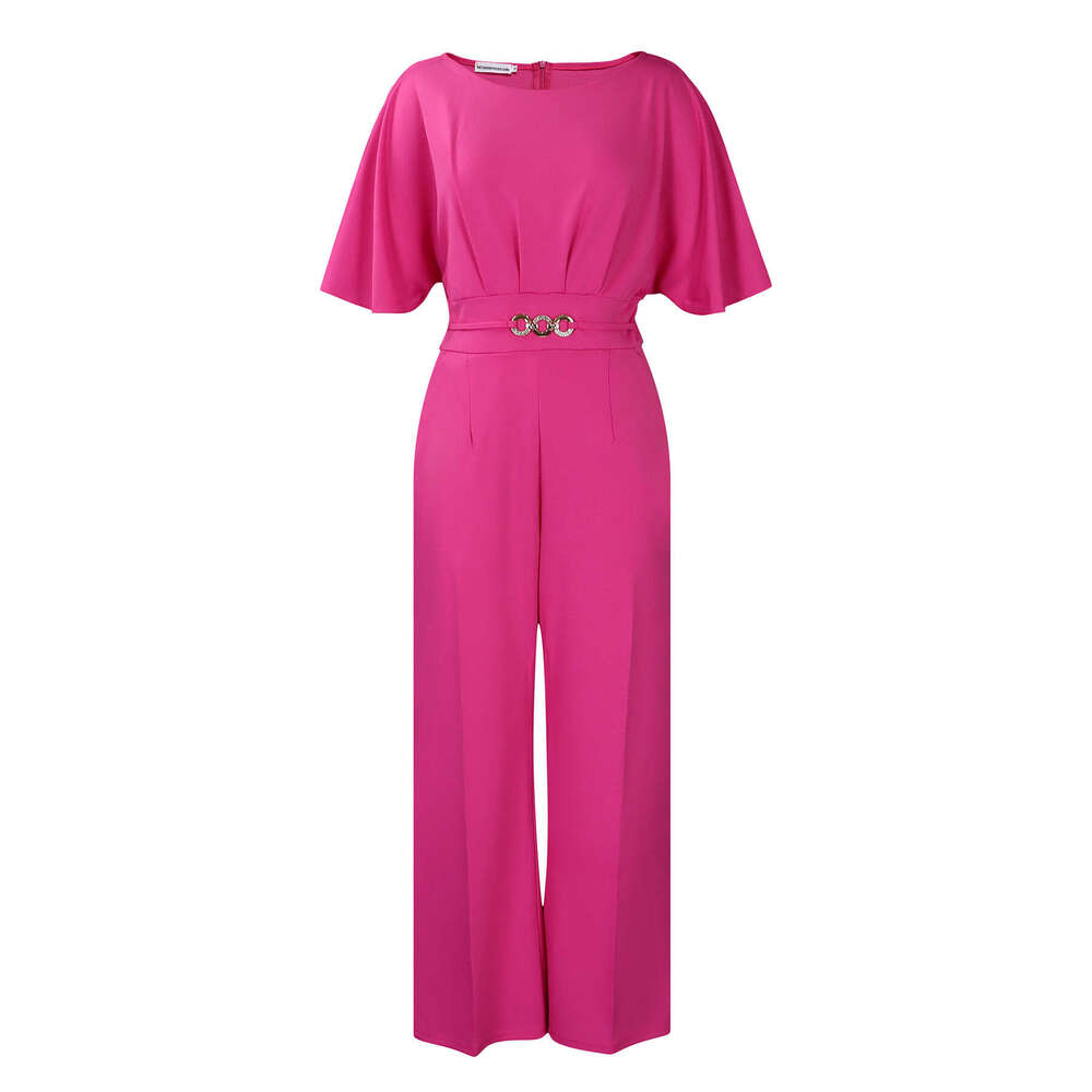 Women's Wear Women's Wear Women's Summer Fashion Round Neck Solid High Waist Large Size Wide Leg Jumpsuit