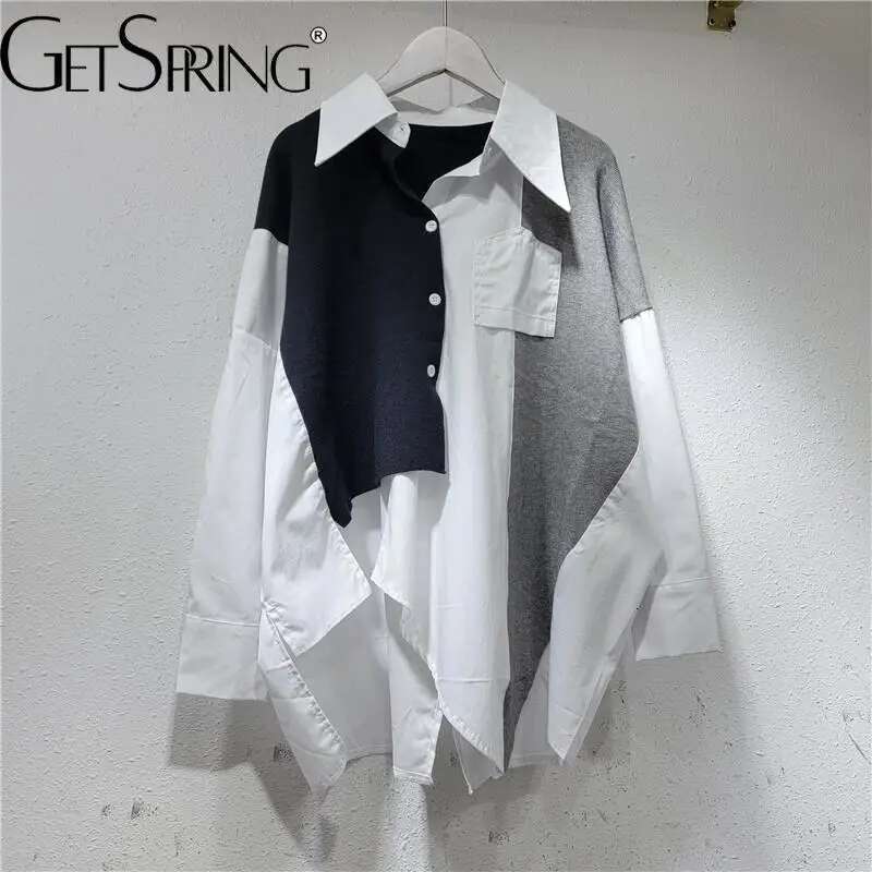 Getspring Women Shirt 2024 Autumn New Color Matching Fake Two Ladies Blouse Fashion All Match Loose Casual Long Female Tops
