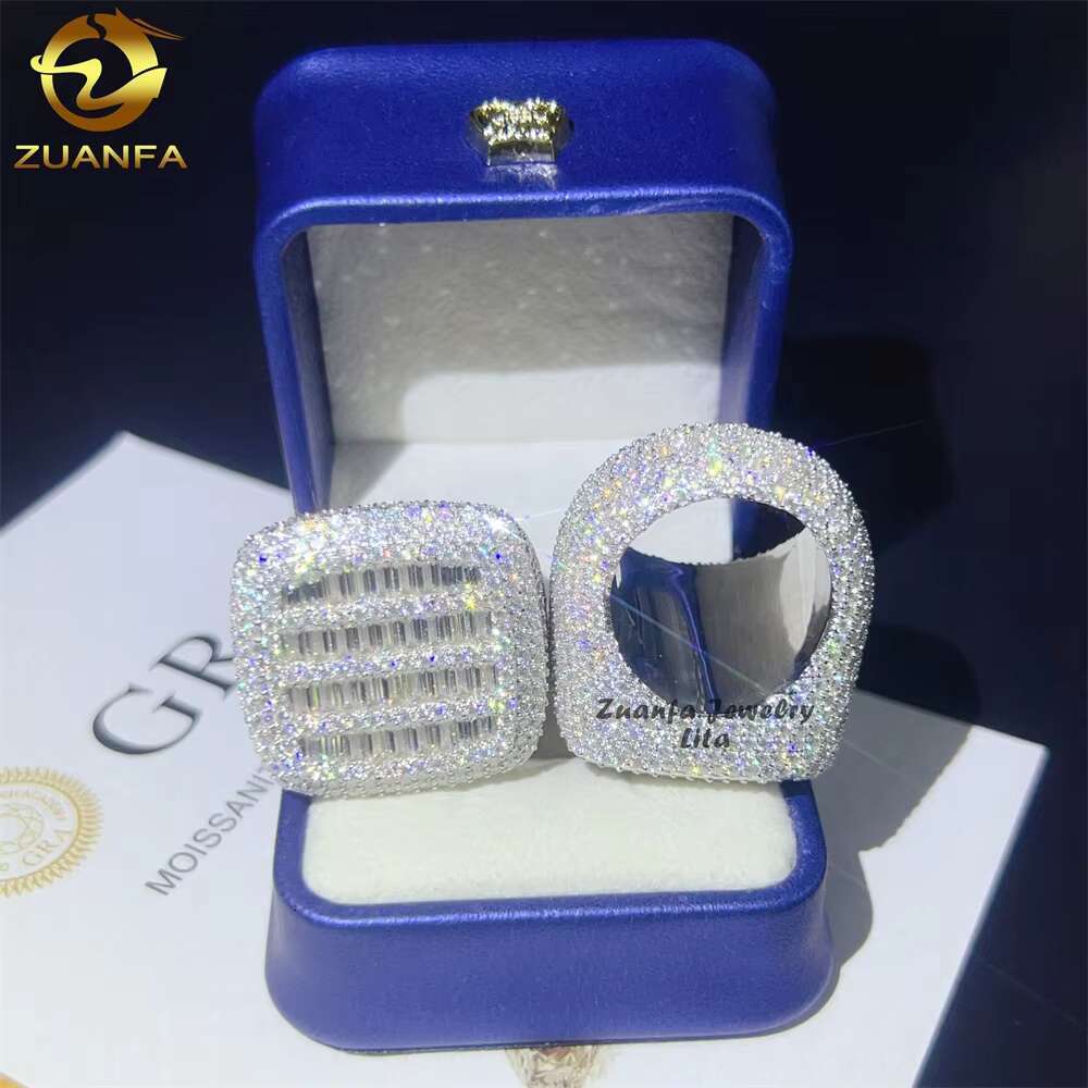 Luxury Big Pass Diamond Tester Diamond Hip Hop Rings baguette 925 Sterling Silver Mens Moissanite Ring