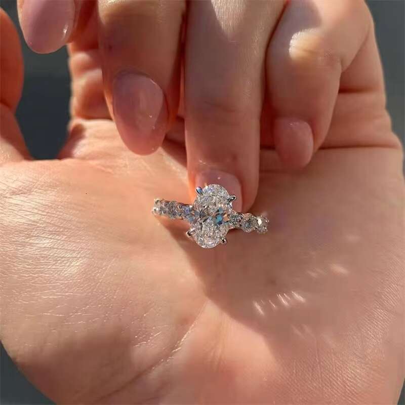 Custom 925 Sterling Silver Shining Wedding Style Ring Band Luxury Oval 3CT Moissanite Eternity Engagement Ring Women Bride