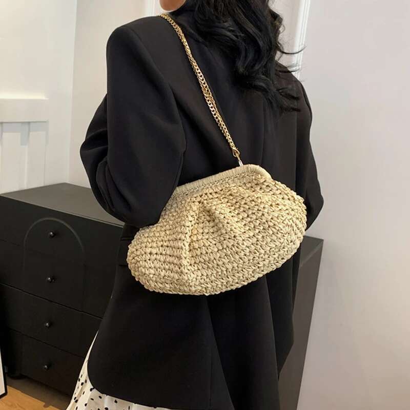 Dumpling Woven Tote Purse Summer Beach Bag Wicker Clutch Straw Purses For Women