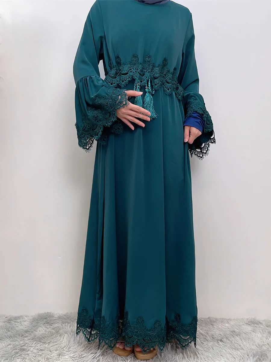 Muslim Middle East fashion casual elegant womens dress Arab Dubai Turkish womens lace dress Islamic patchwork robe dress X250514