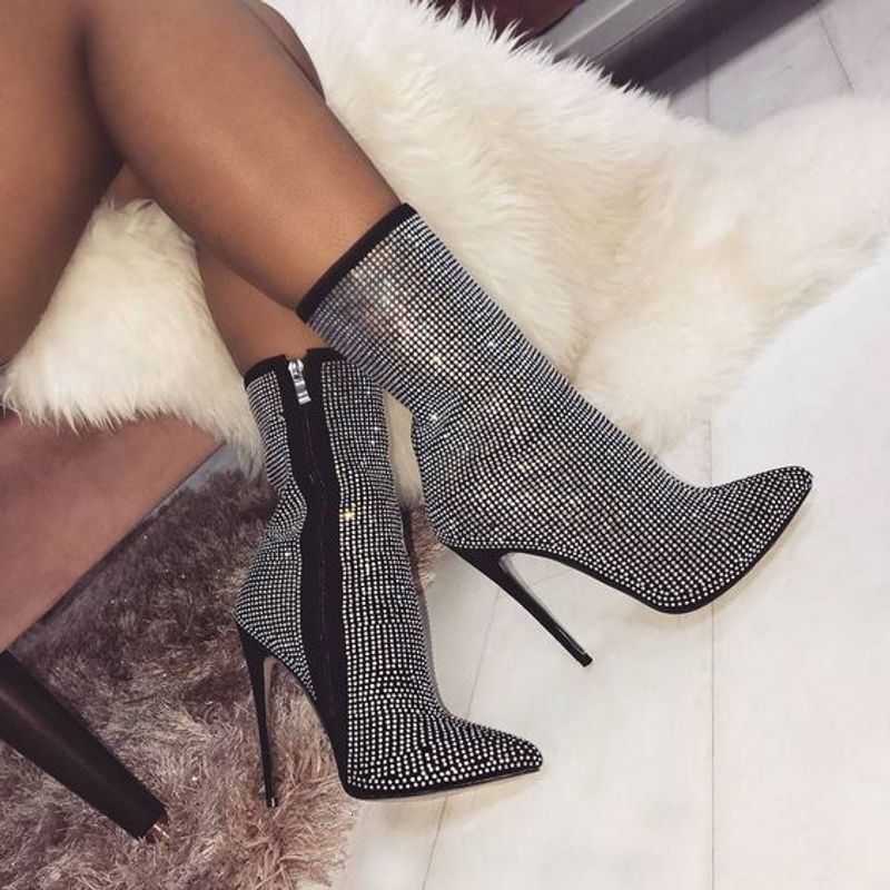 pointed rhinestone high heel boots autumn and winter women's shoes 42 size in stock