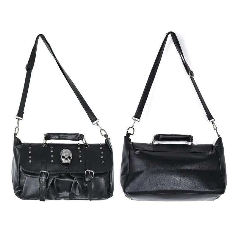 Annmouler Punk Style Women Handbags Pu Leather Skull Tote Black Large Capacity Shoulder Bag 2022 Crossbody Bags