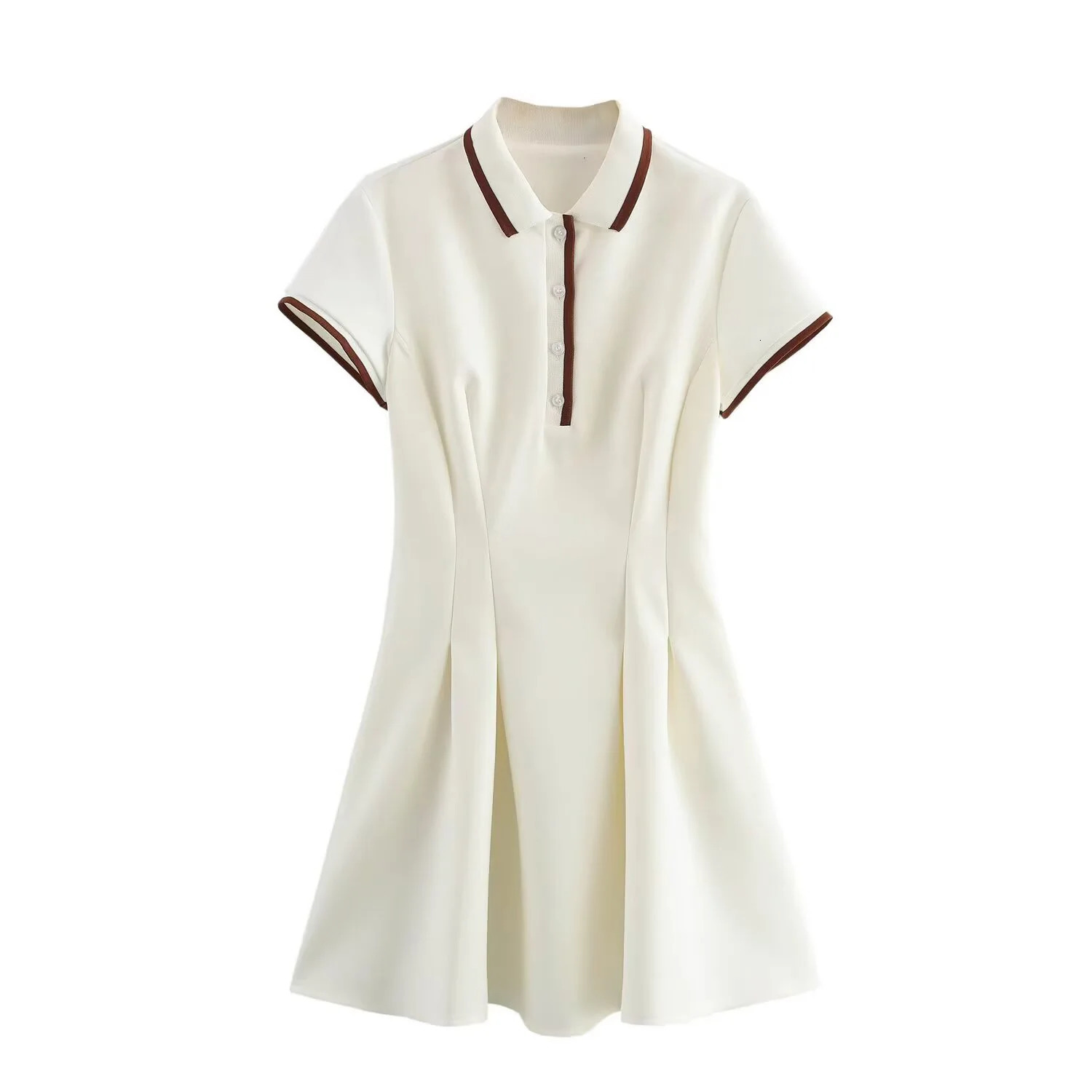 Spring Womens Fashion Style Sweet and Simple Wave Wide Swing Ribbed Short Dress 250514