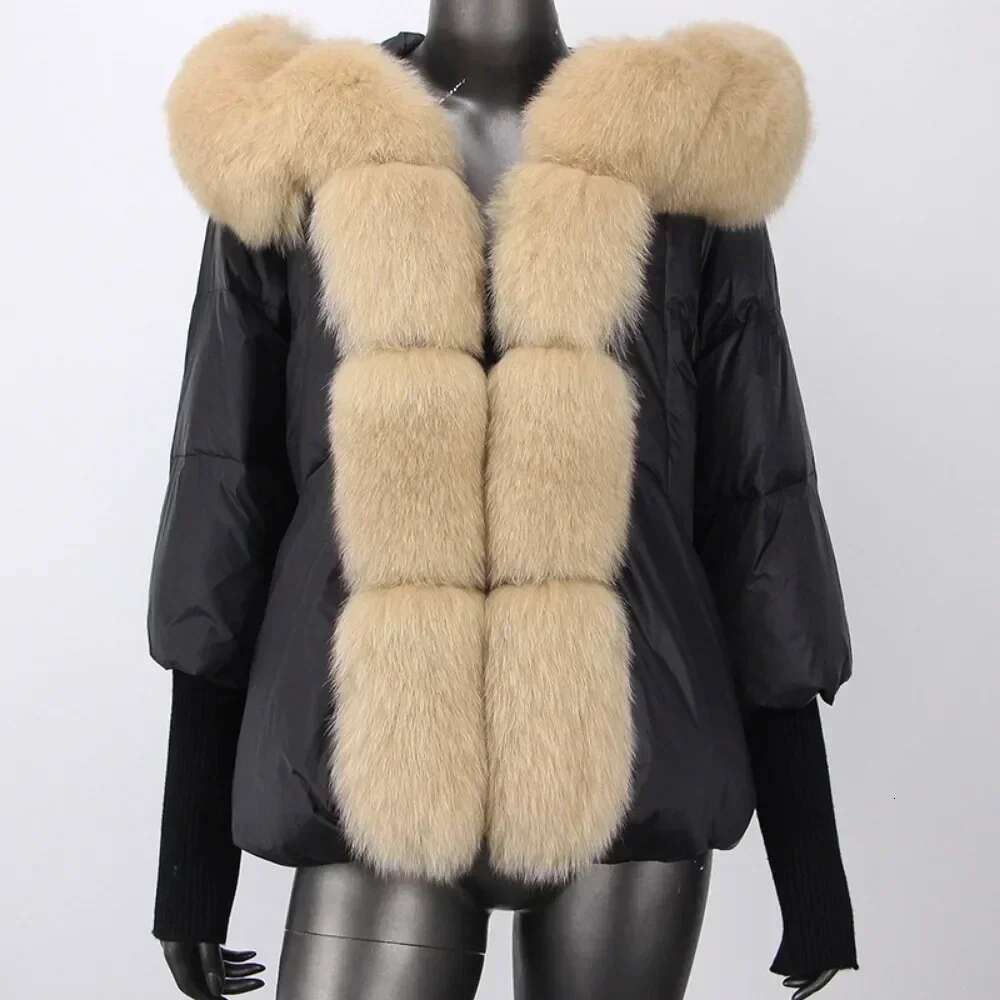 Jacket Women Warm Hooded Natural Thick Winter Loose Oversize Duck Down Streetwear Outerwear Real Fox Fur Coat Woman