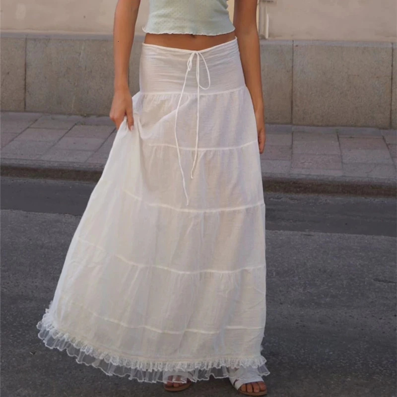 WhereMery Temperament Lace Off Shoulder Halter Tops and Lowwaist Drawstring Long Skirts Summer French Gentle Women 2 Piece Set 250514