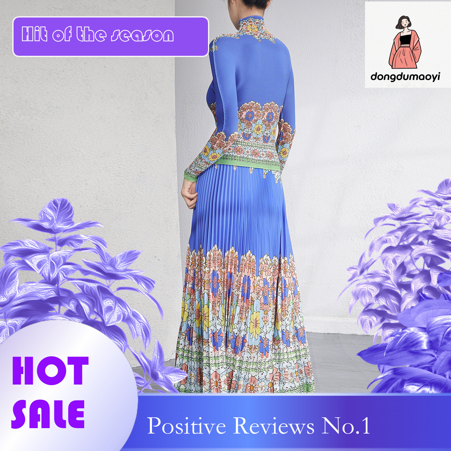 dongdumaoyi Miyake niche suit, women's spring and autumn new style, French design, sleeved T-shirt, pleated half body long skirt