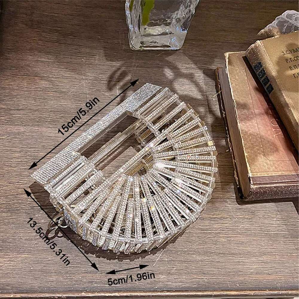 JIOMAY Half Moon Rhinestone Purse Designer Handbags Clutch Evening Mini Basket Bling Tote Bag Crystal Wedding Bags