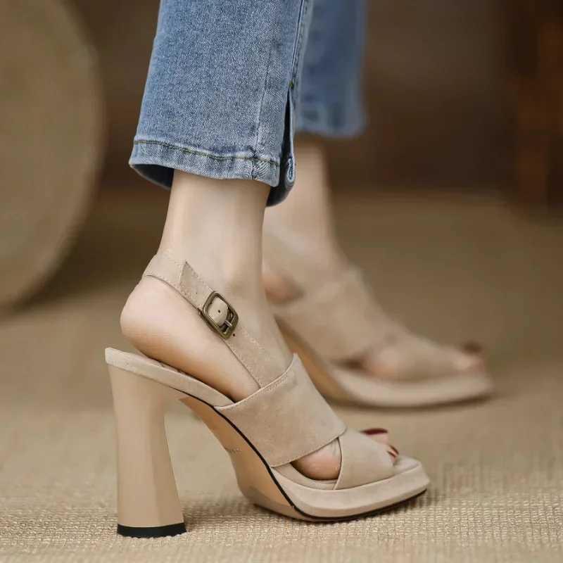 Women Cross Strap High Heels Sandals Summer New Black Hook Heels Party Shoes Woman Fashion Buckle Strap Platform Sandals W250514
