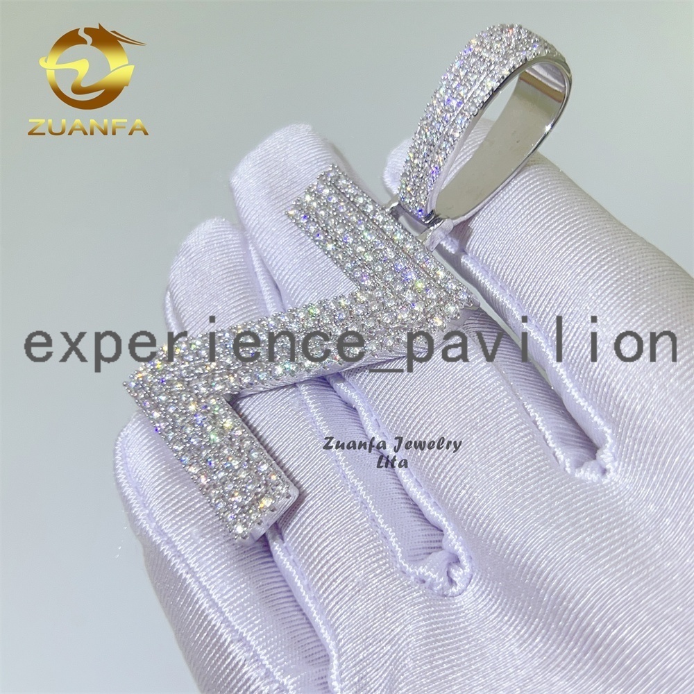 Custom Wholesale Price Hip Hop Jewelry 26 Initial Name Iced Out 925 Silver Moissanite Letter Pendant