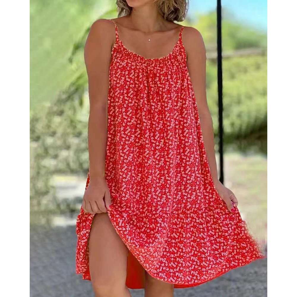 Women Clothes Dress New Floral Double Sided Printed Large Hem Suspender Loose Fitting Dress For Women KQ
